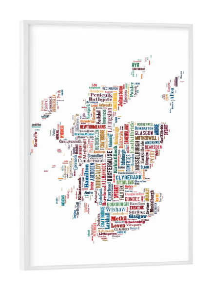 Poster mit weißem Rahmen "Scotland Map Black" artboxONE - Typografie,Reise / Länder,Weltkarten,Kartografie