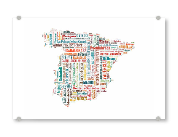 Acrylglasbild "Spain Map Black" artboxONE - Typografie,Reise,Reise / Länder,Weltkarten,Kartografie - Karte,Karte,Land,Spanien,Spanien,Europa,Landkarte