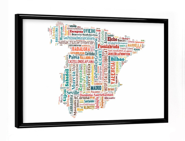 Poster mit schwarzem Rahmen "Spain Map Black" artboxONE - Typografie,Reise,Reise / Länder,Weltkarten,Kartografie