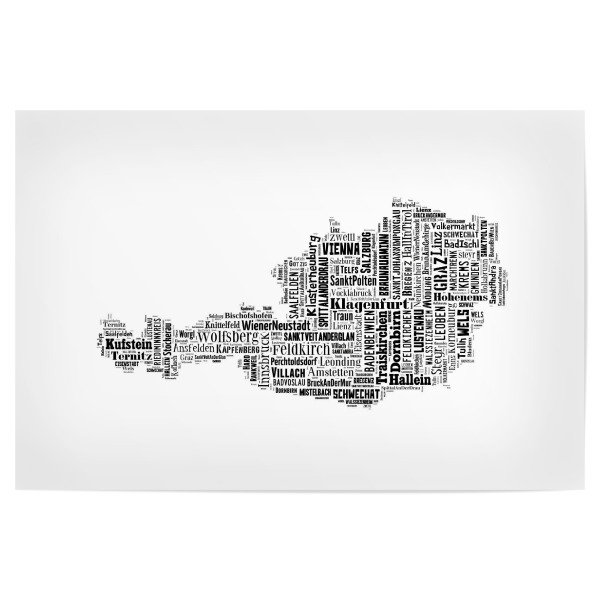 Poster 30x20 cm "Austria Map Black" artboxONE - Typografie,Reise,Schwarzweiß,Reise / Länder,Weltkarten,Kartografie