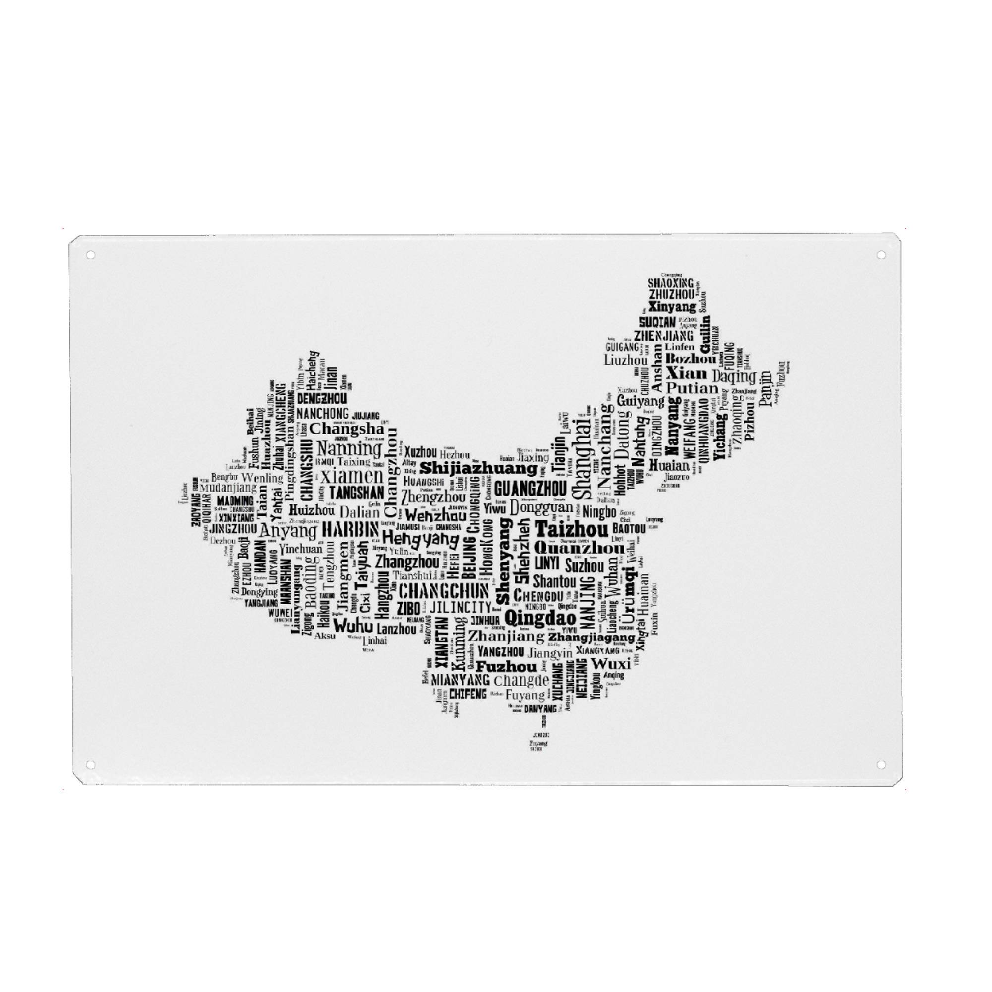 Metall Poster "China Map Black 2" artboxONE - Typografie,Reise,Schwarzweiß,Reise / Länder,Weltkarten,Kartografie - Karte,Map,Land,Landkarte,China