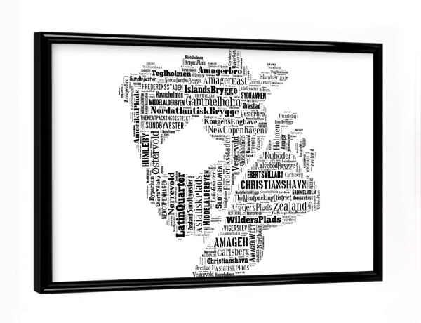 Poster mit schwarzem Rahmen "Copenhagen Map Black 2" artboxONE - Typografie,Reise,Schwarzweiß,Städte / København,Weltkarten,Kartografie