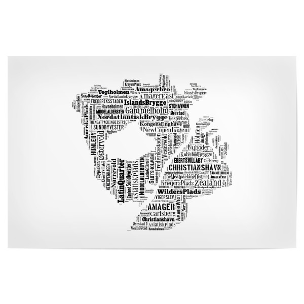 Poster "Copenhagen Map Black 2" artboxONE - Typografie,Reise,Schwarzweiß,Städte / København,Weltkarten,Kartografie