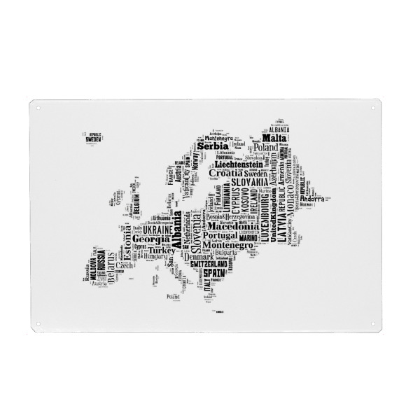 Metall Poster "Europe Map Black 2" artboxONE - Typografie,Reise,Schwarzweiß,Reise / Länder,Weltkarten,Kartografie