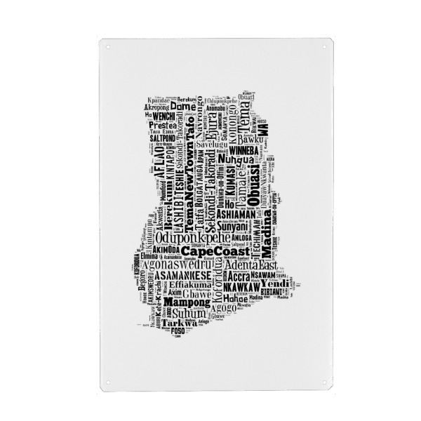 Metall Poster "Ghana Map Black 2" artboxONE - Typografie,Reise,Schwarzweiß,Reise / Länder,Weltkarten,Kartografie - Karte,Map,Land,Landkarte,Ghana