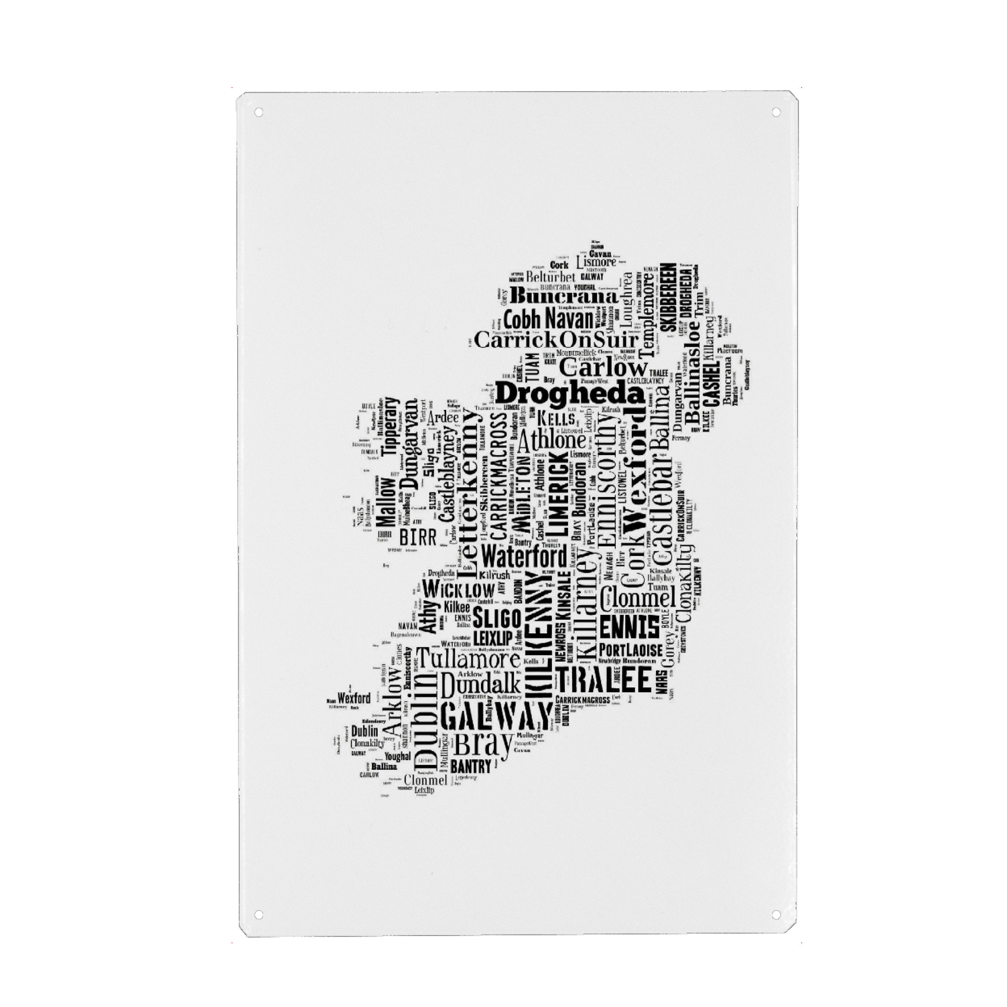 Metall Poster "Ireland Map Black 2" artboxONE - Typografie,Reise,Schwarzweiß,Reise / Länder,Weltkarten,Kartografie