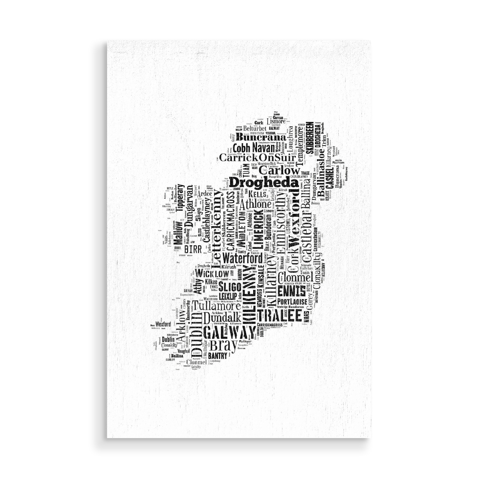 Holzbild "Ireland Map Black 2" artboxONE - Typografie,Reise,Schwarzweiß,Reise / Länder,Weltkarten,Kartografie