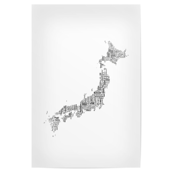 Poster 30x20 cm "Japan Map Black 2" artboxONE - Typografie,Reise,Schwarzweiß,Reise / Asien,Reise / Länder,Weltkarten,Kartografie