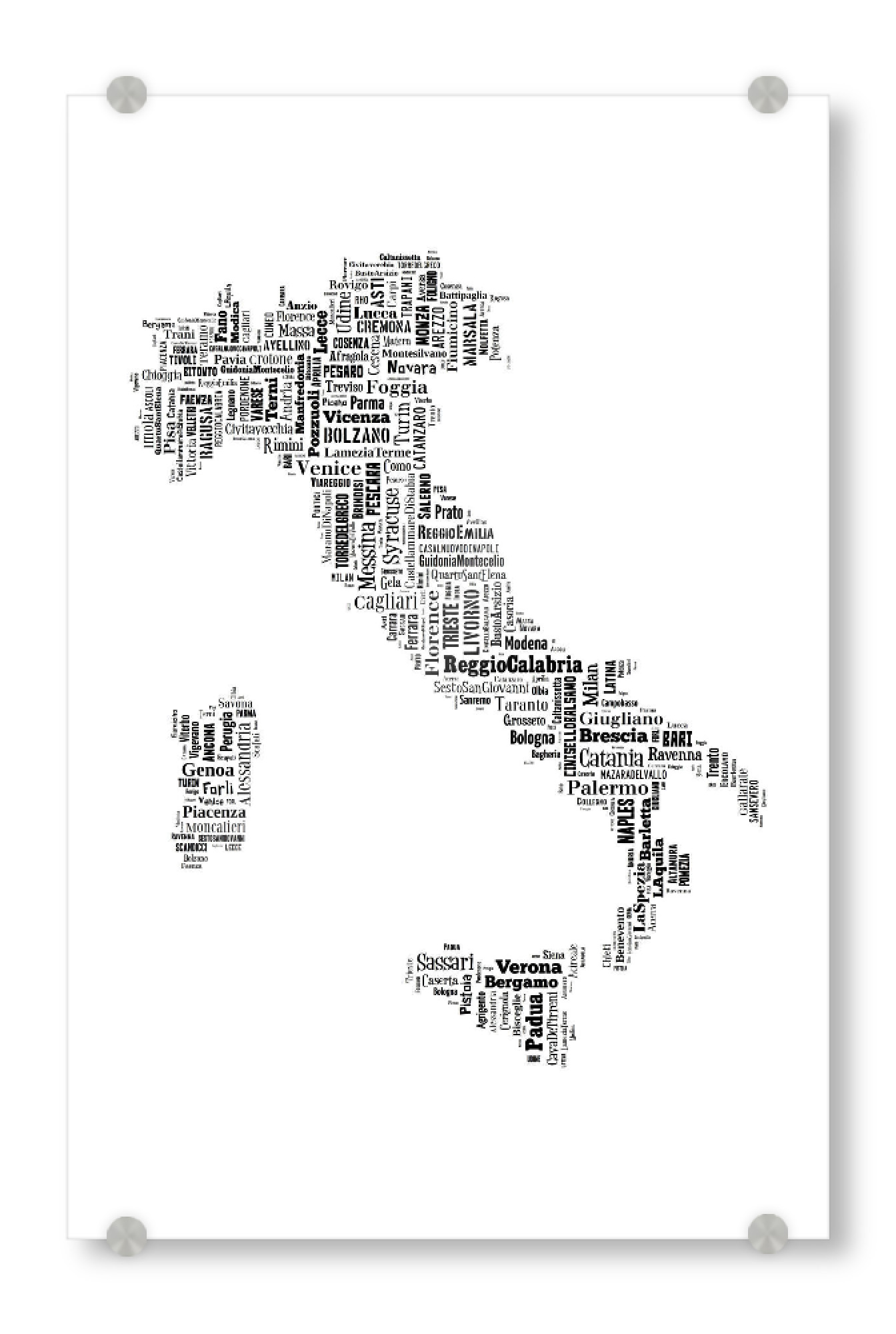 Acrylglasbild "Italy Map Black 2" artboxONE - Typografie,Reise,Schwarzweiß,Reise / Länder,Weltkarten,Kartografie
