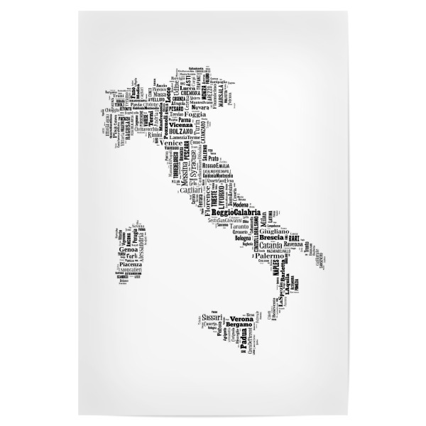 Poster "Italy Map Black 2" artboxONE - Typografie,Reise,Schwarzweiß,Reise / Länder,Weltkarten,Kartografie - Karte,Landkarte,Landkarte,Italien,Italien