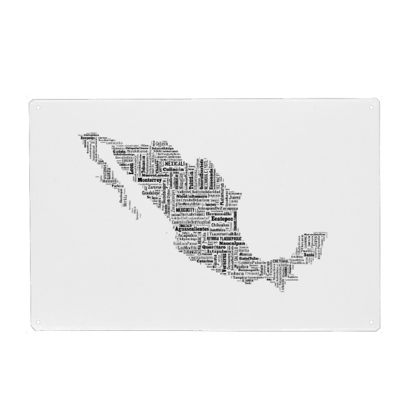 Holzbild "Mexiko Map Black" artboxONE - Typografie,Reise,Schwarzweiß,Reise / Länder,Weltkarten,Kartografie - Karte,Map,Land,Landkarte,Mexiko,Mexico