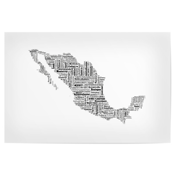 Poster 30x20 cm "Mexiko Map Black" artboxONE - Typografie,Reise,Schwarzweiß,Reise / Länder,Weltkarten,Kartografie