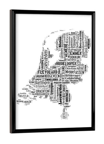 Poster mit schwarzem Rahmen "Netherland Map Black" artboxONE - Typografie,Reise,Schwarzweiß,Reise / Länder,Weltkarten,Kartografie