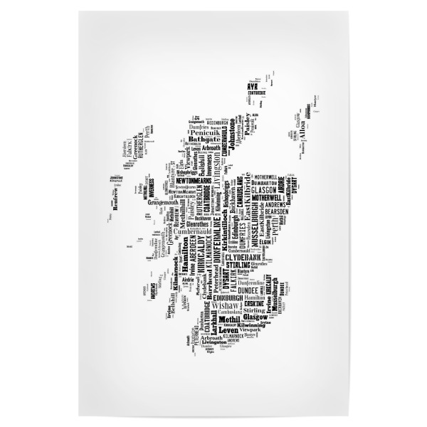 Poster 30x20 cm "Scotland Map Black 2" artboxONE - Typografie,Reise,Schwarzweiß,Reise / Länder,Weltkarten,Kartografie