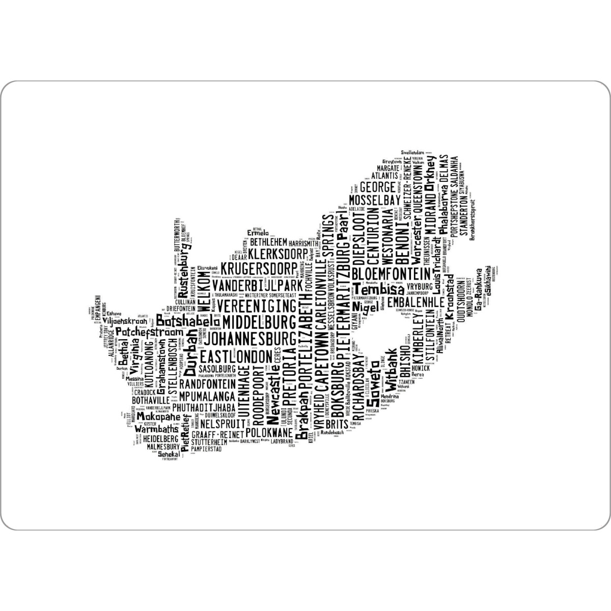 Tischset "South Africa Map Black 2" artboxONE - Typografie,Reise,Schwarzweiß,Reise / Länder,Weltkarten,Kartografie