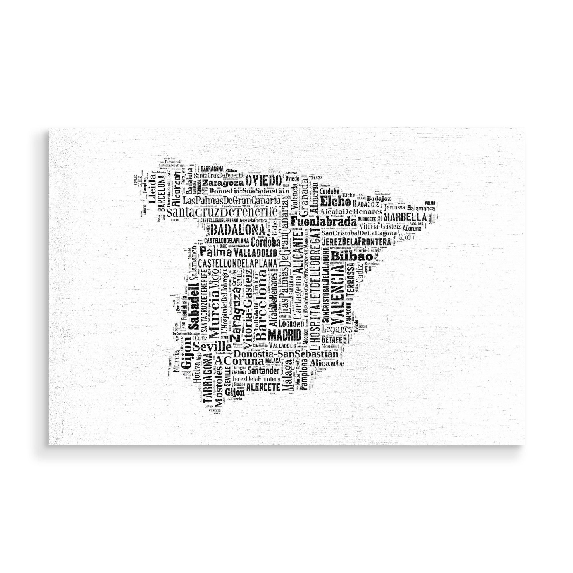 Holzbild "Spain Map Black 2" artboxONE - Typografie,Reise,Schwarzweiß,Reise / Länder,Weltkarten,Kartografie