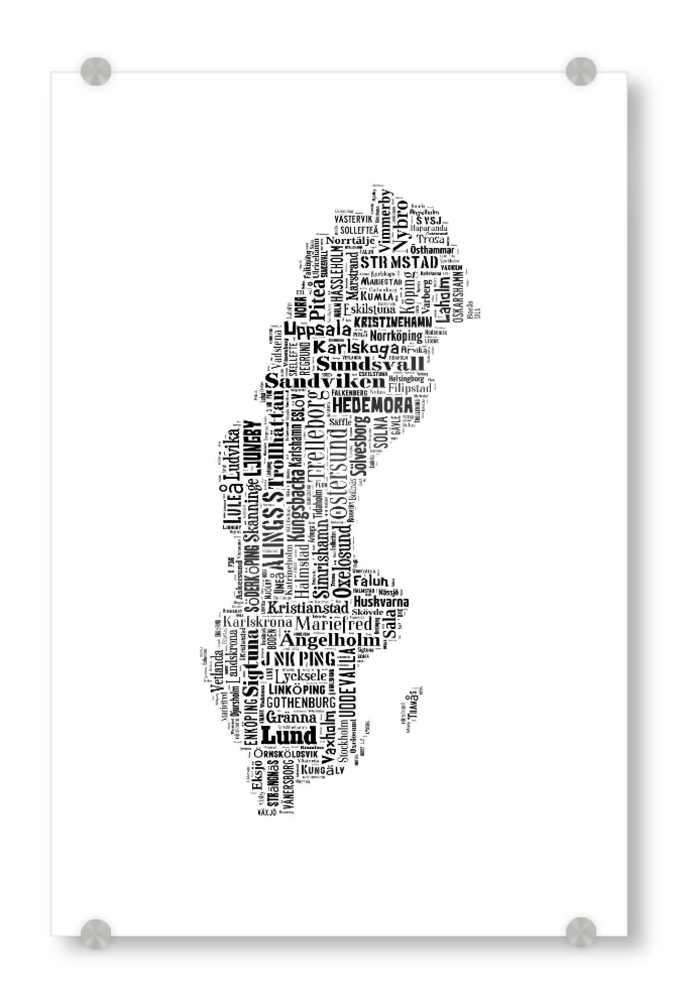 Acrylglasbild "Sweden Map Black 2" artboxONE - Typografie,Reise,Schwarzweiß,Reise / Länder,Weltkarten,Kartografie