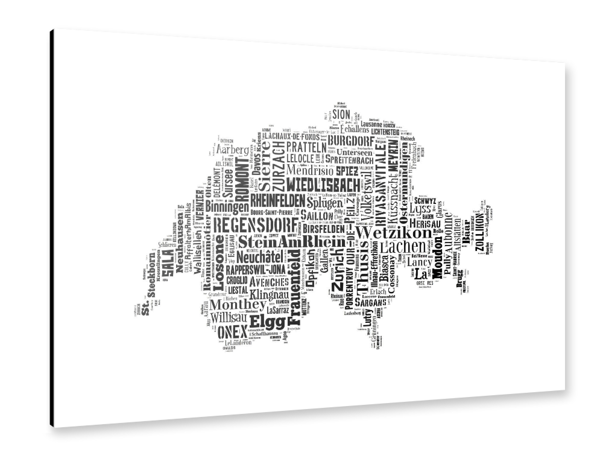 Alu-Dibond "Switzerland Map Black 2" 30x20 cm artboxONE