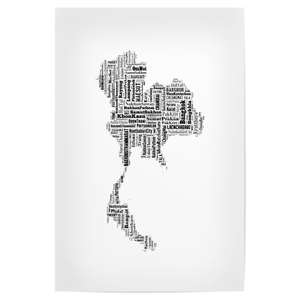 Poster "Thailand Map Black" artboxONE - Typografie,Reise,Schwarzweiß,Reise / Länder,Weltkarten,Kartografie - Karte,Map,Land,Thailand,Asien,Landkarte