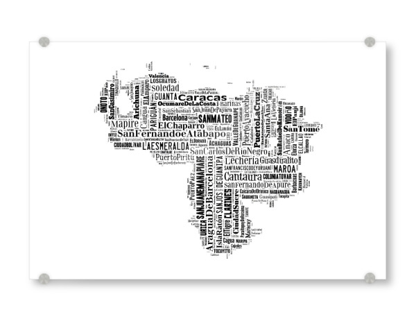Acrylglasbild "Venezuela Map Black 2" artboxONE - Typografie,Reise,Schwarzweiß,Reise / Länder,Weltkarten,Kartografie