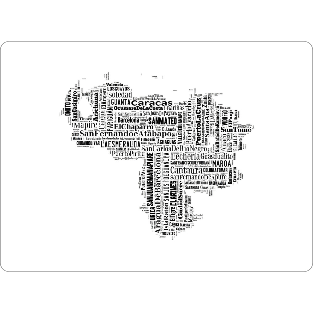 Tischset "Venezuela Map Black 2" artboxONE - Typografie,Reise,Schwarzweiß,Reise / Länder,Weltkarten,Kartografie