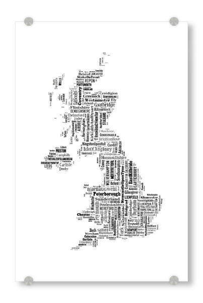 Acrylglasbild "United Kingdom Map Black 2" artboxONE - Typografie,Reise,Schwarzweiß,Reise / Länder,Weltkarten,Kartografie