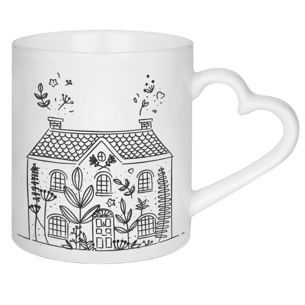 Herztasse "Floral art style house pink" artboxONE - Natur,Floral,Architektur