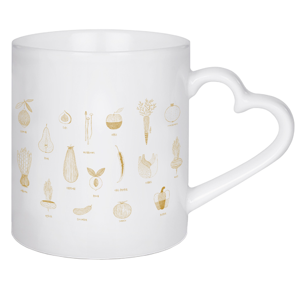 Herztasse "Fruits and vegetables beige" artboxONE - Floral,Essen & Trinken,Essen & Trinken / Obst & Gemüse
