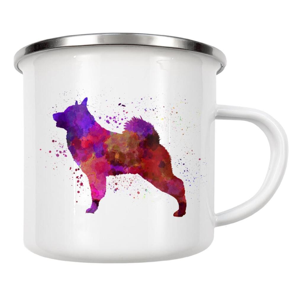 Emaille Tasse "Norwegian Elkhound in watercolor" artboxONE - Tiere,Abstrakt - Dog,Pet,Animal,Mammal,Watercolor,Abstract,Abstrakt,Bunt,Colorful,Hund