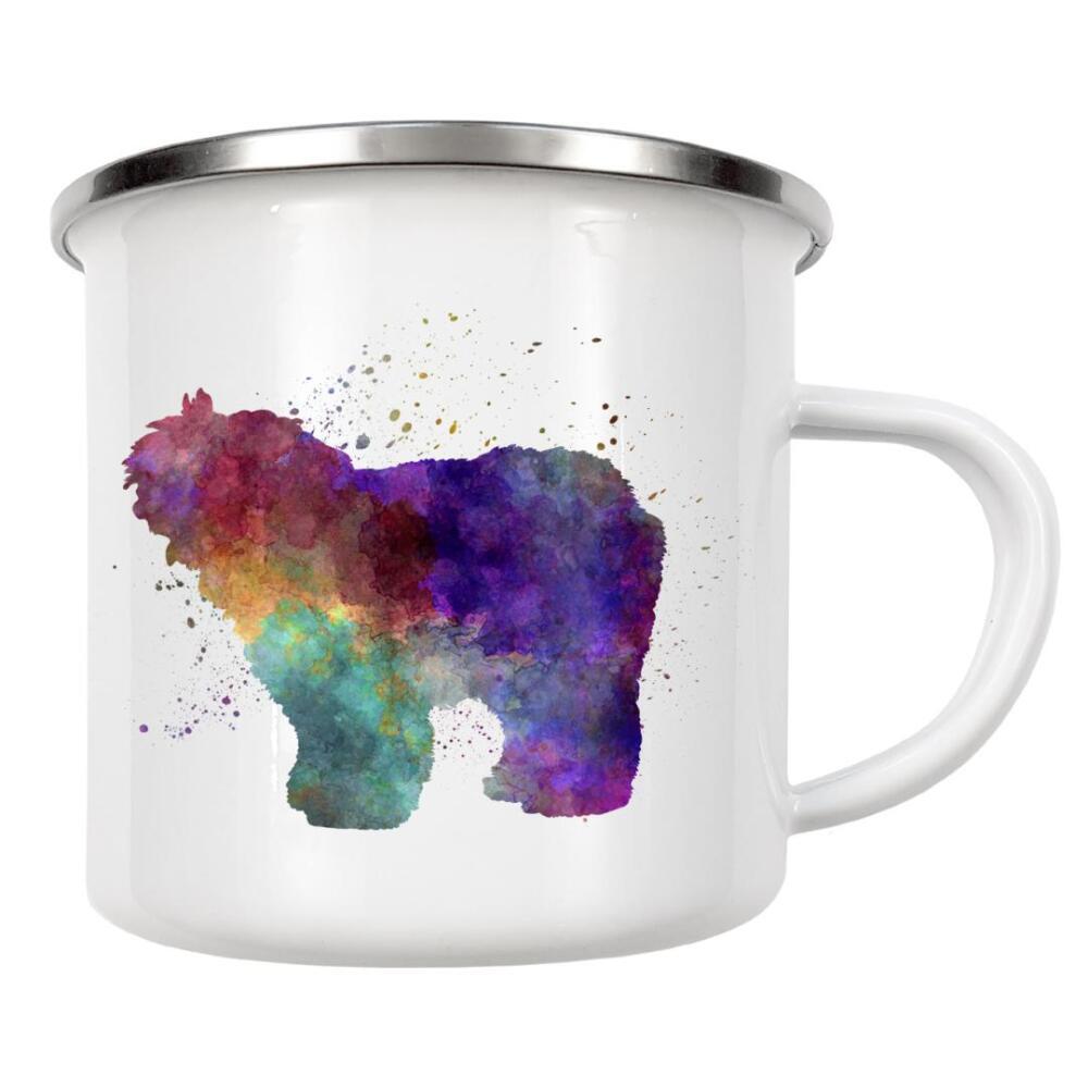 Emaille Tasse "Old English Sheepdog Bobtail" artboxONE - Tiere,Abstrakt - Dog,Dogs,Pet,Animal,Mammal,Watercolor,Dog poster,Illustration,Abstract