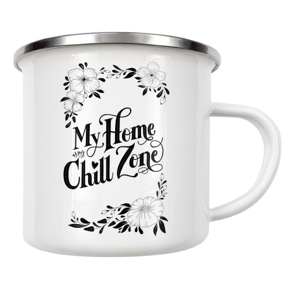 Emaille Tasse "Zuhause ist meine Chill-Out Area" artboxONE - Typografie,Floral,Lustig