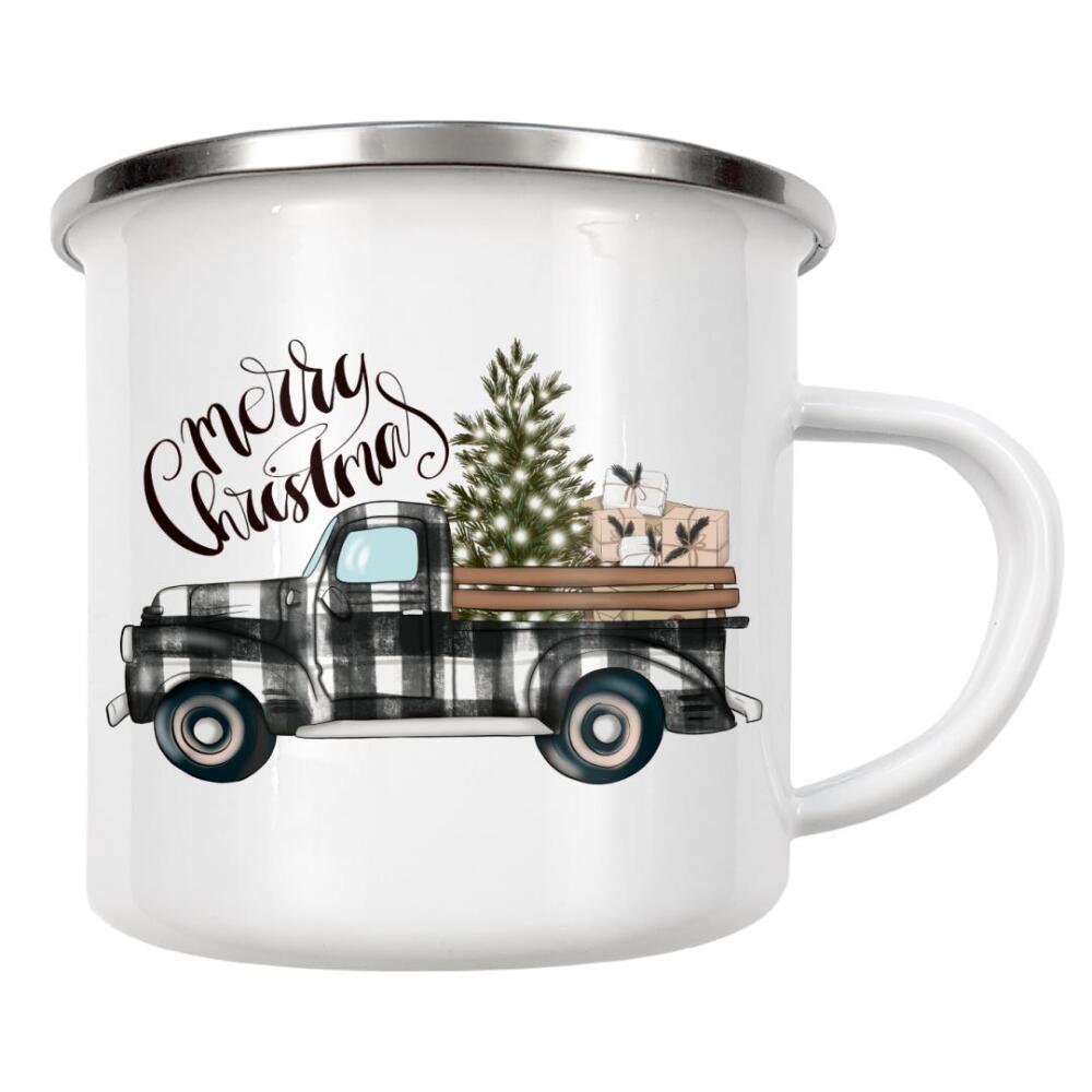 Emaille Tasse "Merry Christmas | Truck Plaid" artboxONE - Automobile,Weihnachten,Für Papa,Festivals,Lustig