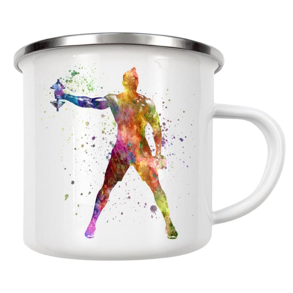 Emaille Tasse "Fitness üben in Aquarell-a" artboxONE - Abstrakt,Sport