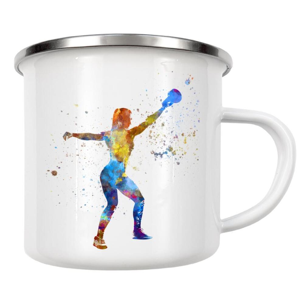 Emaille Tasse "Practicing fitness in watercolor-d" artboxONE - Abstrakt,Sport