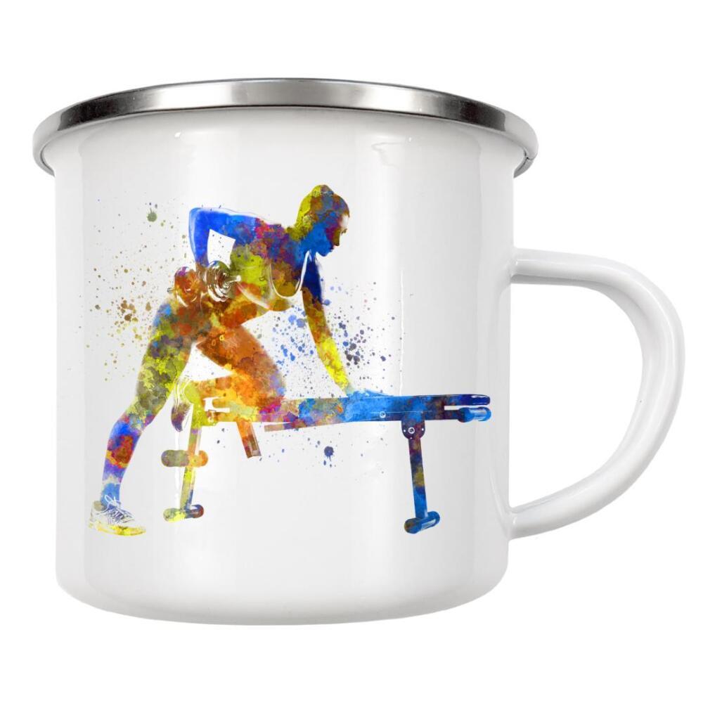 Emaille Tasse "Practicing fitness in watercolor-f" artboxONE - Abstrakt,Sport