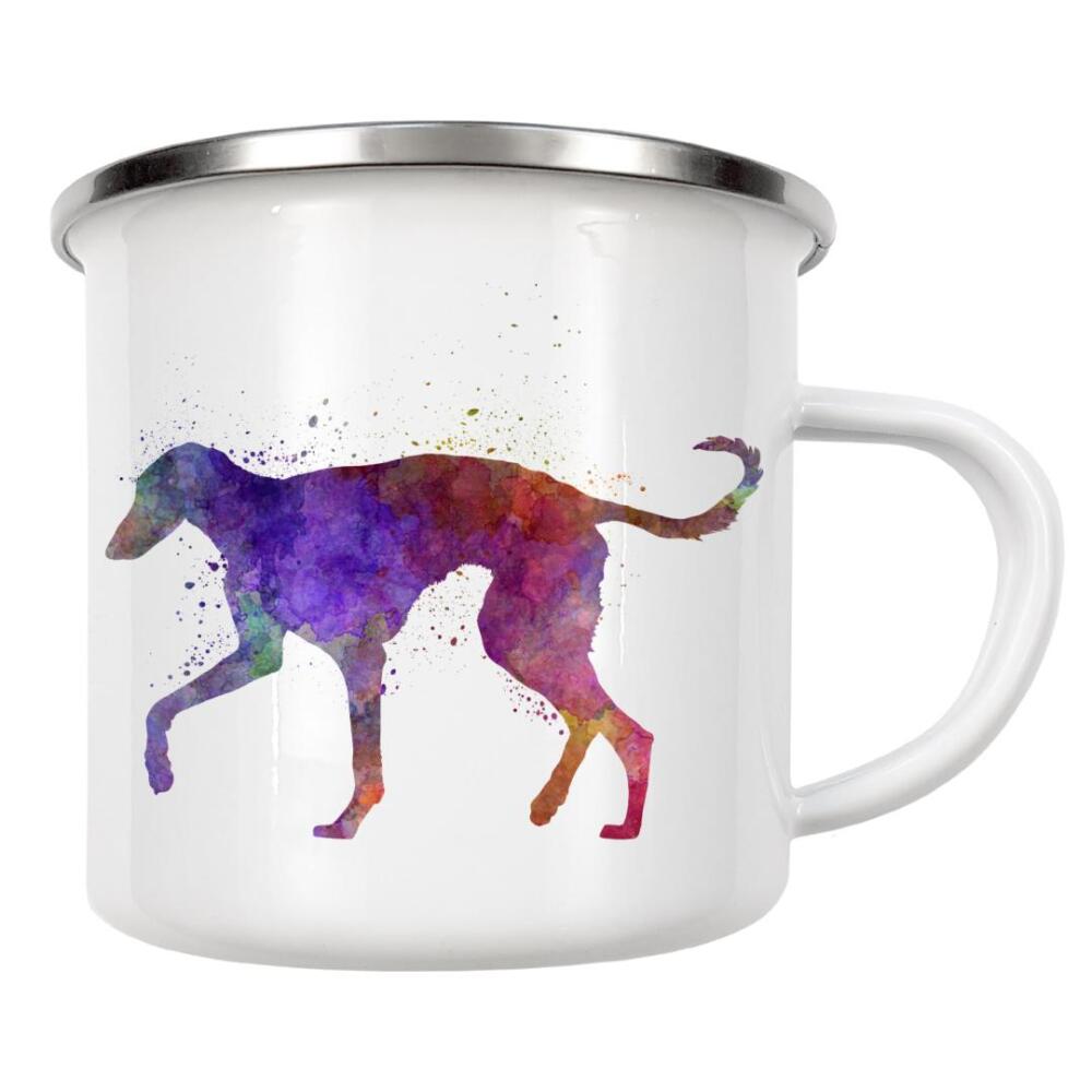Emaille Tasse "Polish Greyhound in watercolor" artboxONE - Tiere,Abstrakt - Dog,Pet,Animal,Mammal,Watercolor,Abstract,Bunt,Colorful,Tier,Hund
