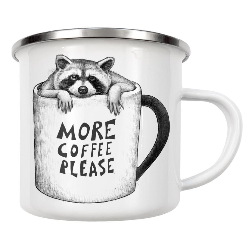 Emaille Tasse "More coffee please" artboxONE - Tiere,Essen & Trinken