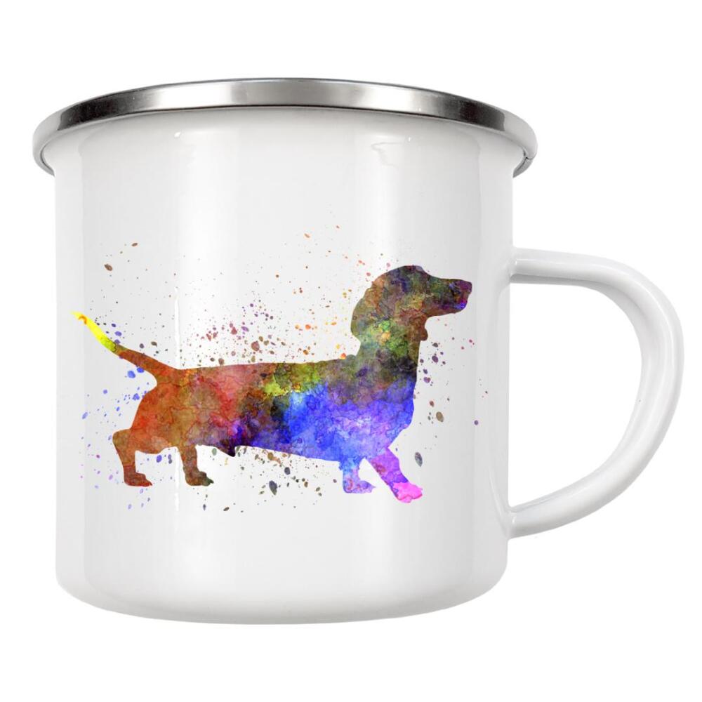 Emaille Tasse "Short Haired Dachshund" artboxONE - Tiere,Abstrakt - Dog,Pet,Animal,Mammal,Watercolor,Illustration,Abstract,Hund,Bunt,Colorful