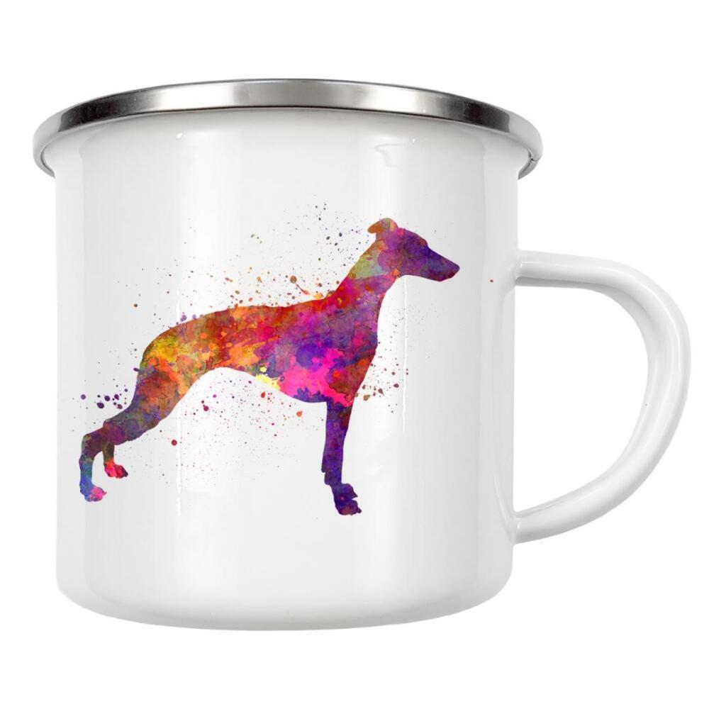 Emaille Tasse "Whippet in watercolor" artboxONE - Tiere,Abstrakt - Dog,Pet,Animal,Mammal,Watercolor,Illustration,Abstract,Hund,Bunt,Colorful