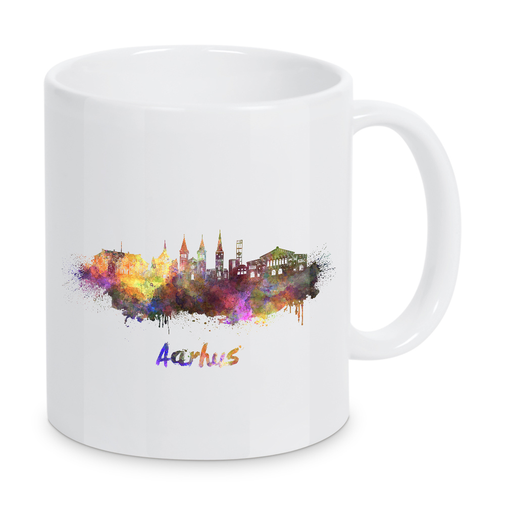 Tasse "AARHUS skyline in watercolor-b" artboxONE - Städte,Reise - Skyline,Monuments,Travel,Tourism,Panoramic,City,Famous,Stadt,Bunt,Colorful
