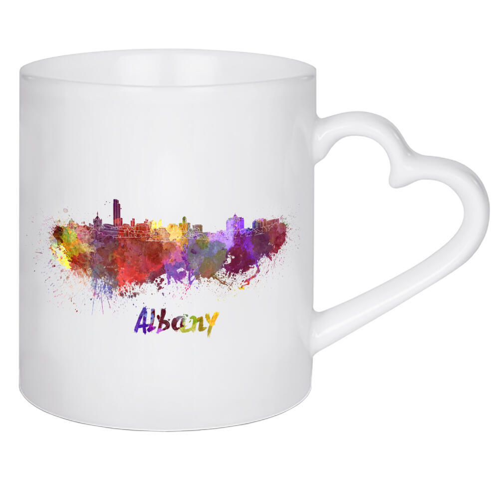 Herztasse "Albany skyline in watercolor-b" artboxONE - Städte,Reise,Architektur - Skyline,Color,Monuments,Travel,Tourism,Panoramic,City,Famous,Albany