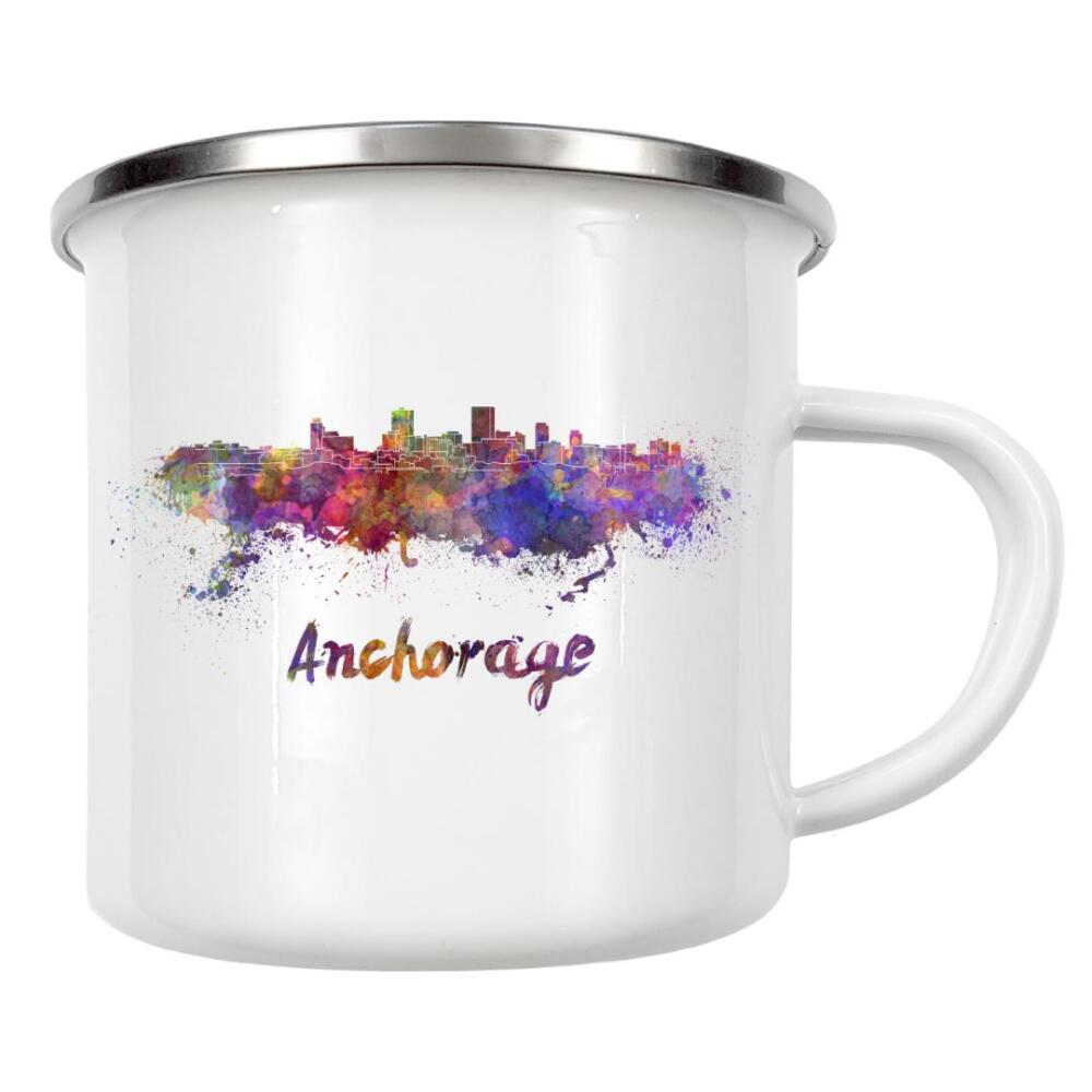 Emaille Tasse "Anchorage Skyline in watercolor-b" artboxONE - Städte,Abstrakt,Architektur