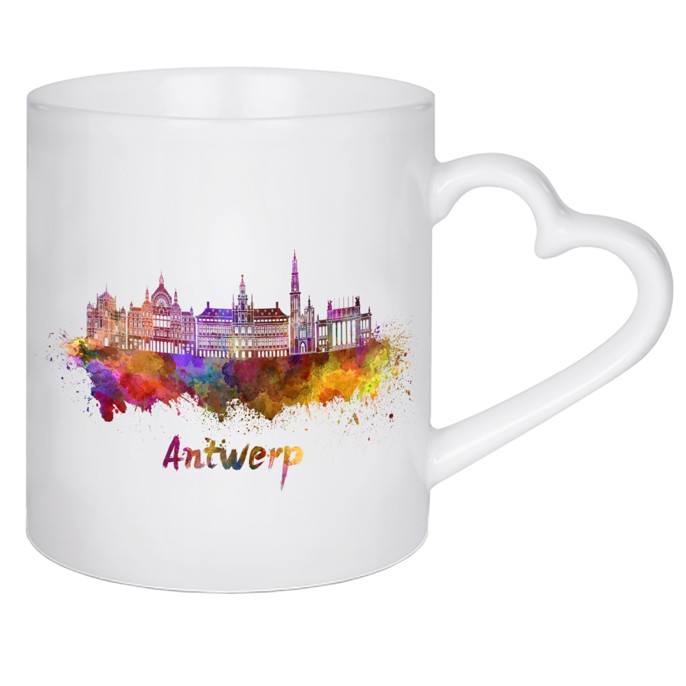 Herztasse "ANTWERP Skyline in watercolor-b" artboxONE - Städte,Abstrakt,Architektur,Reise / Länder