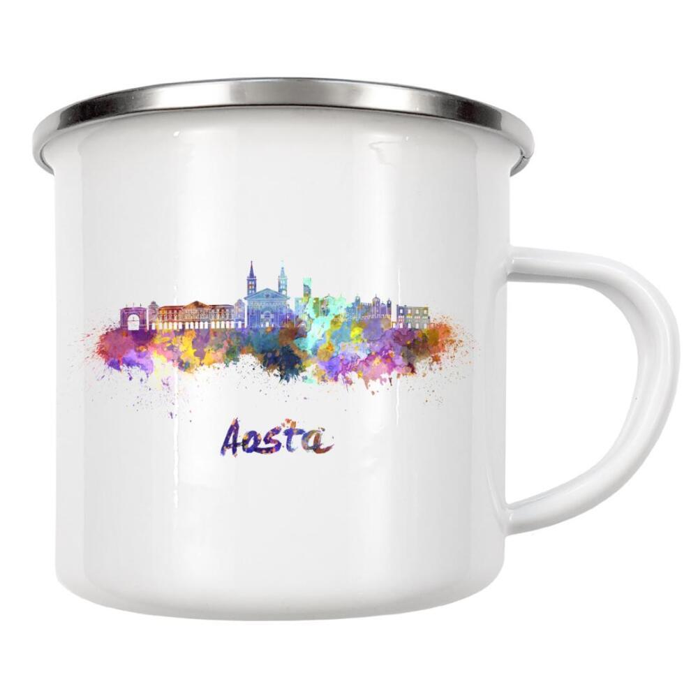 Emaille Tasse "AOSTA Skyline in watercolor-b" artboxONE - Städte,Reise,Abstrakt,Architektur