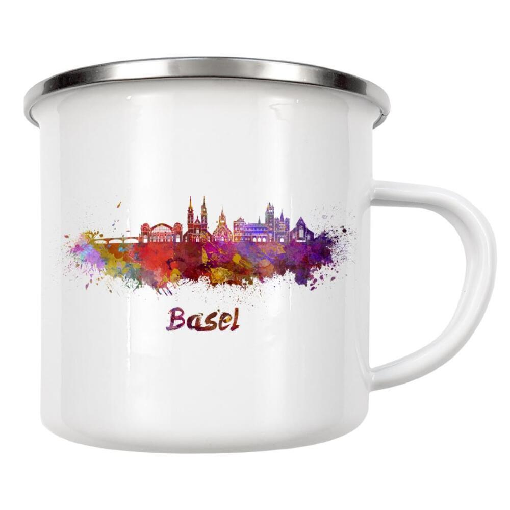 Emaille Tasse "BASEL skyline in watercolor-b" artboxONE - Städte,Reise,Abstrakt,Architektur