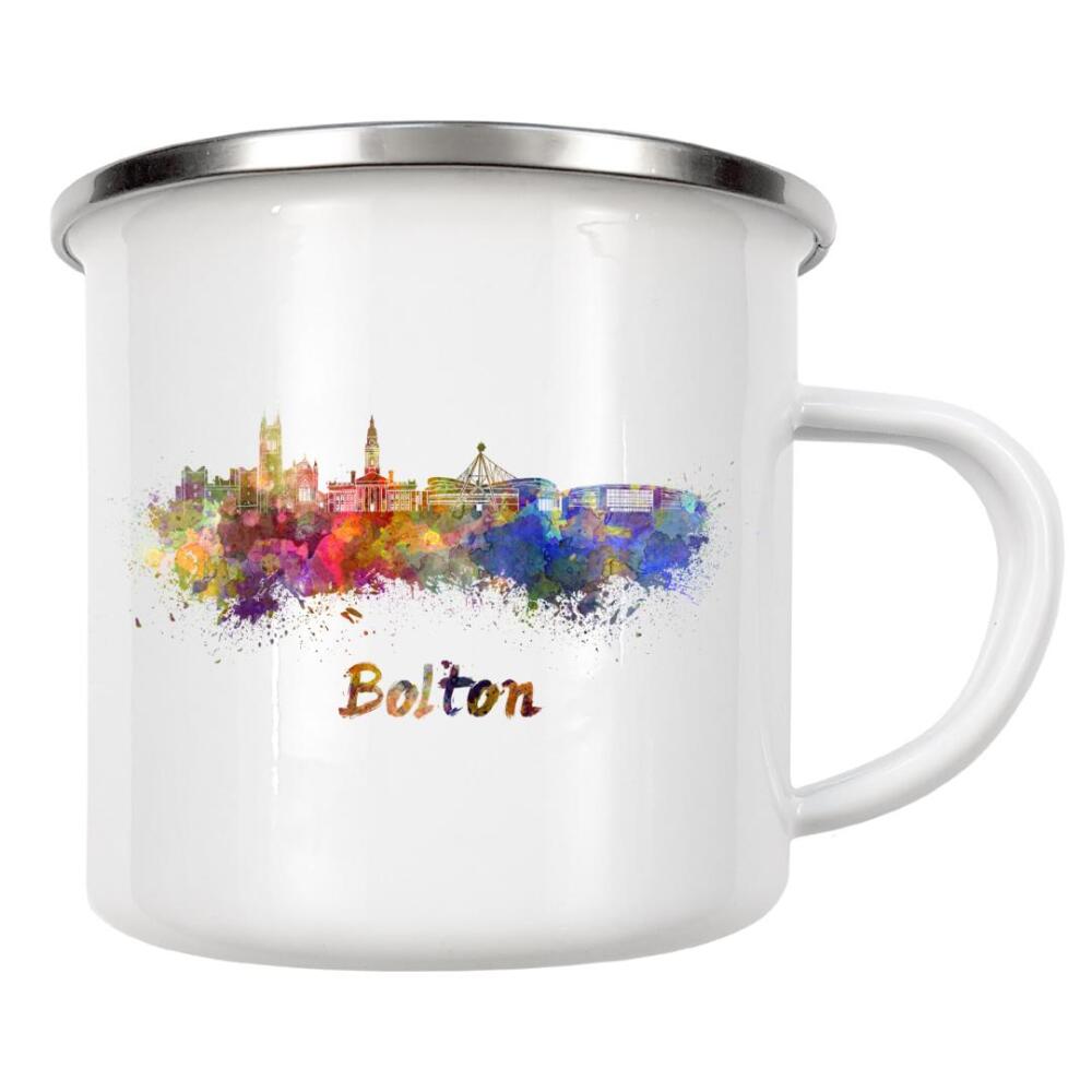 Emaille Tasse "BOLTON skyline in watercolor-b" artboxONE - Städte,Reise,Abstrakt,Architektur