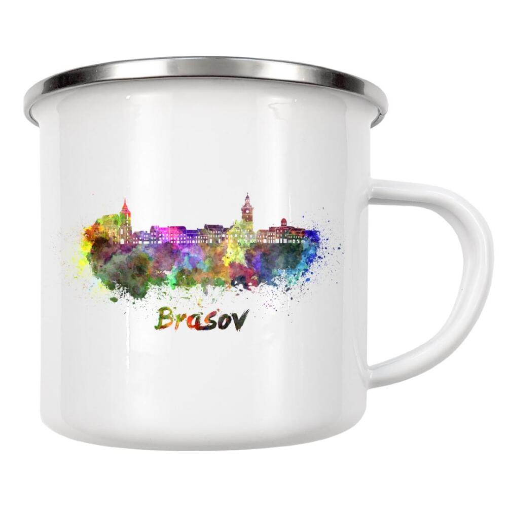 Emaille Tasse "BRASOV skyline in watercolo-b" artboxONE - Städte,Reise,Abstrakt,Architektur