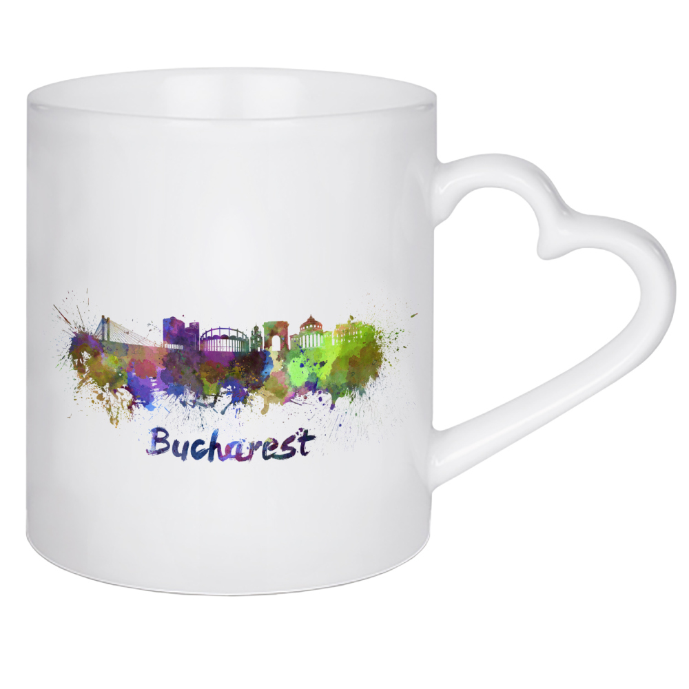 Herztasse "BUCHAREST skyline in watercolor-b" artboxONE - Städte,Reise,Abstrakt,Architektur