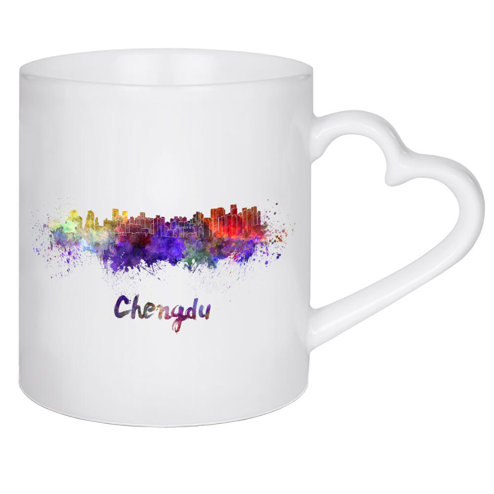 Herztasse "CHENGDU skyline in watercolor" artboxONE - Städte,Reise,Abstrakt,Architektur