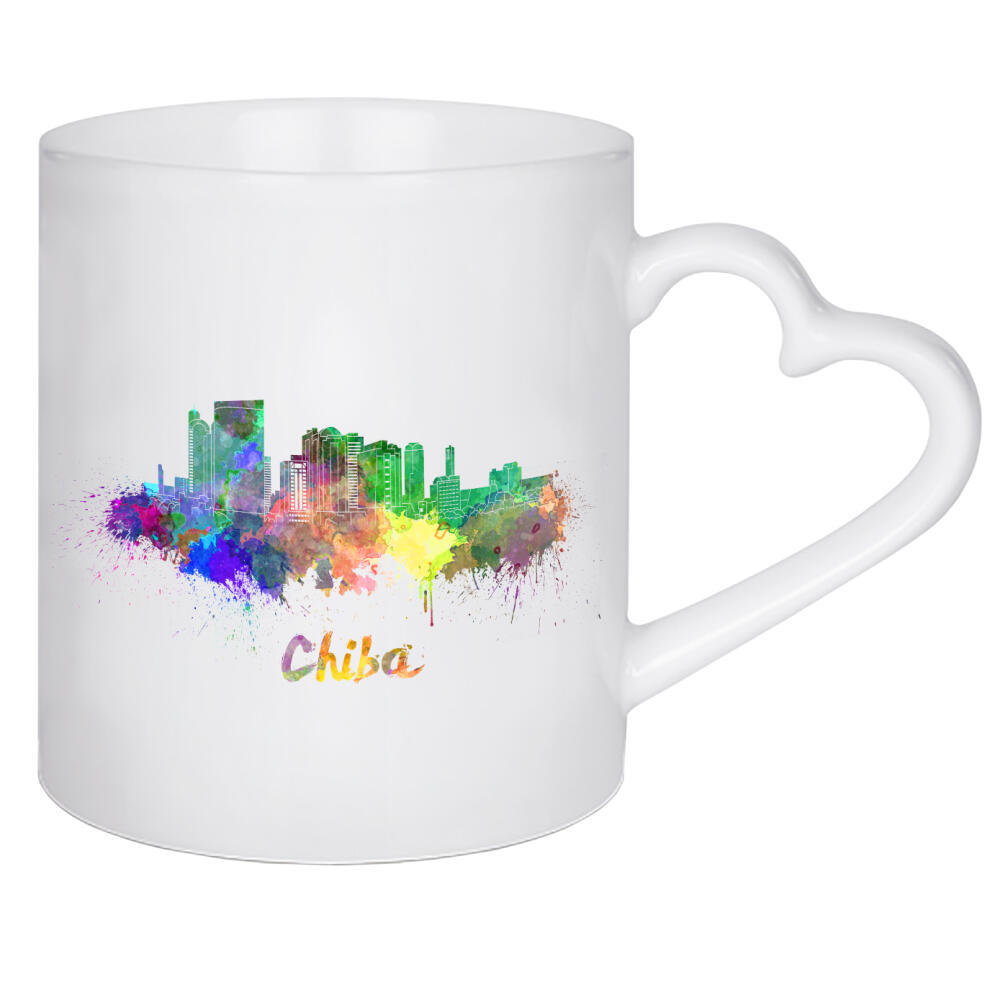 Herztasse "CHIBA skyline in watercolor" artboxONE - Städte,Reise,Abstrakt,Architektur